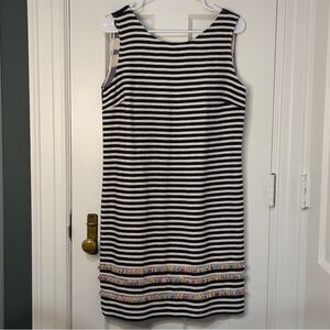 Vilagallo Navy & Cream Stripe Fringe Hem Dress Size 40 (US 8)